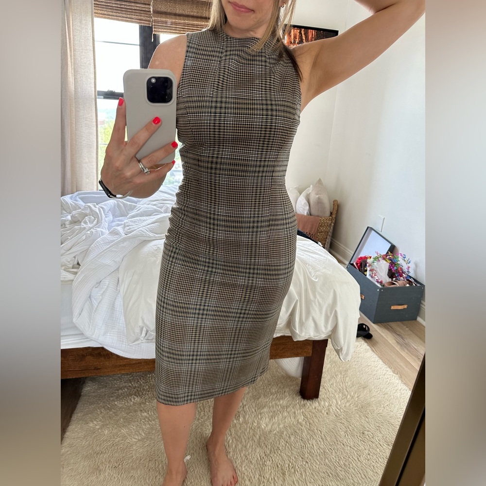 Antonio Melani plaid dress with pleated back.